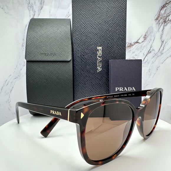 New PRADA Sunglasses Brown Square Gold Logo Tortoise Authentic w/ Box & Case - Picture 14 of 16